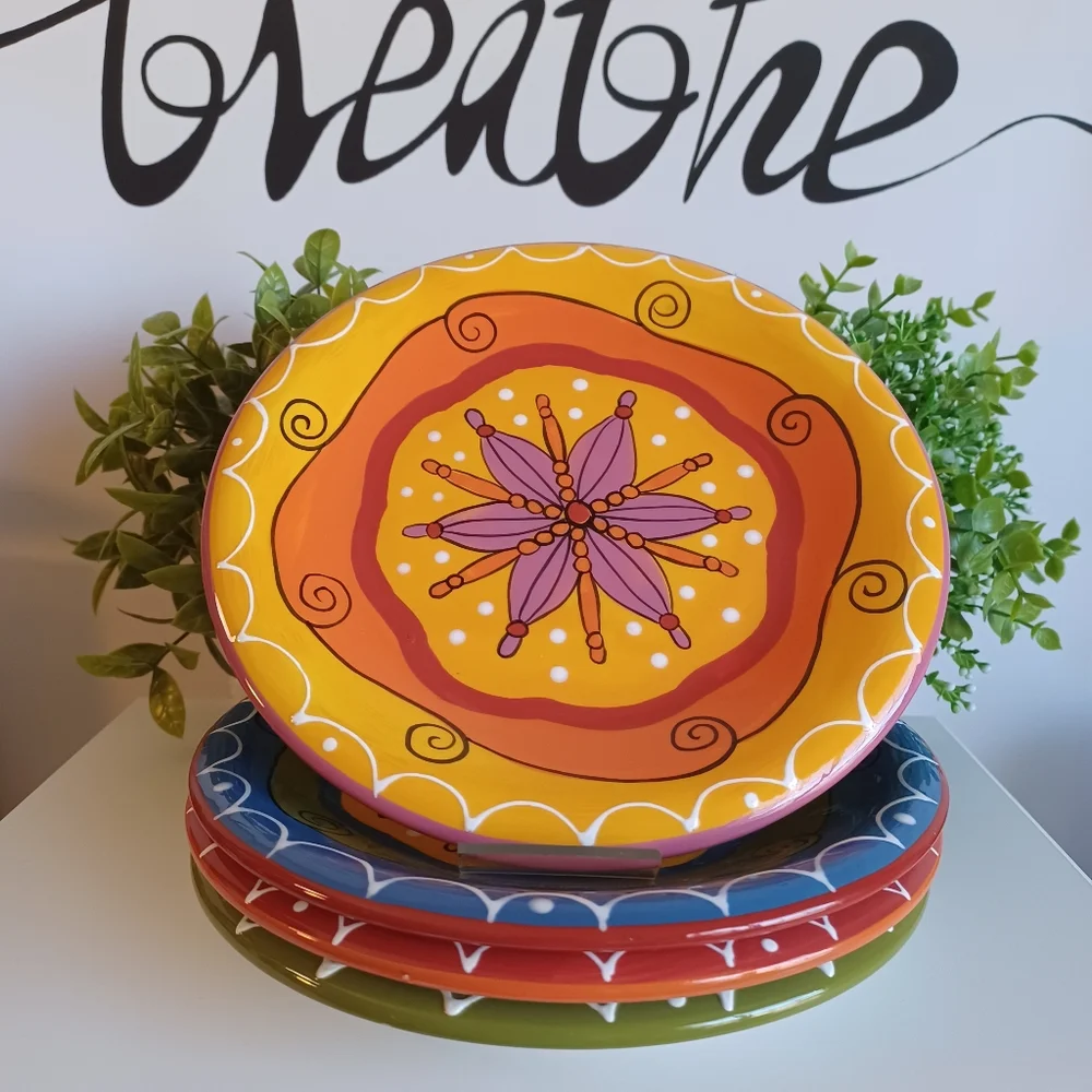 4 Piece Pier 1 Hand Painted Ironstone Salad Plate Set